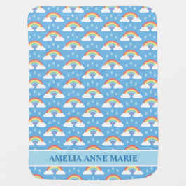 ベビー名と虹の雨の雲の青 ベビー ブランケット