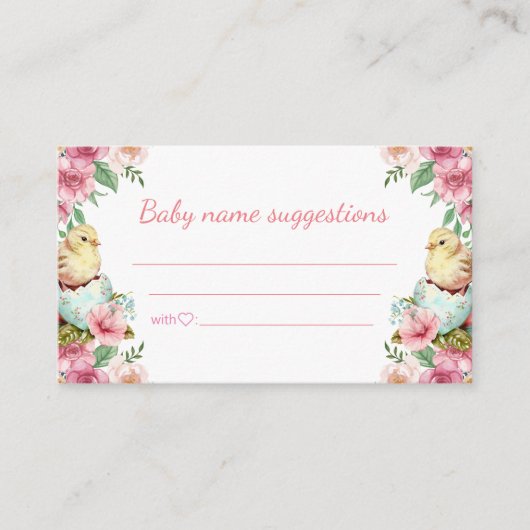ベビー名の提案フローラ赤ちゃんシャワー復活祭 エンクロージャーカード (正面)