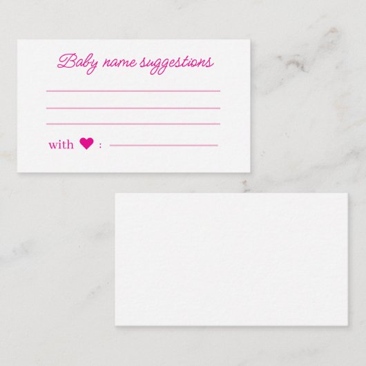 ベビー名の提案,ピンクのミニマリスト赤ちゃんシャワー エンクロージャーカード (正面/裏面)