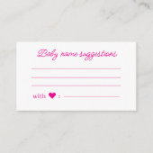 ベビー名の提案,ピンクのミニマリスト赤ちゃんシャワー エンクロージャーカード (正面)