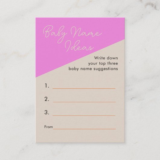 ベビー名アイディアブライトピンクオレンジのアクティビティカード エンクロージャーカード (正面)