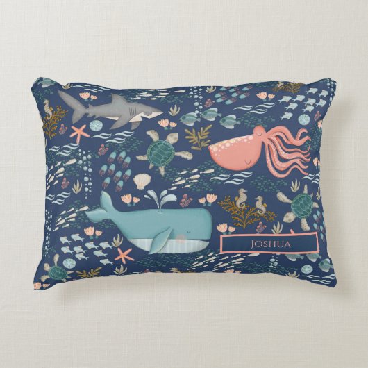 ベビー名アンダーザシー海動物子供部屋 アクセントクッション (正面)