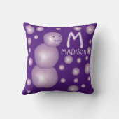 ベビー名イニシャルパープル雪だるま3Dボールムーンドット クッション (裏面)