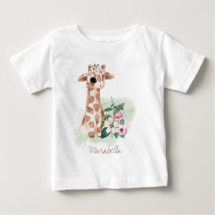 *~*ベビー名キリン子供部屋ガールジャングルスウィートバ ベビーTシャツ