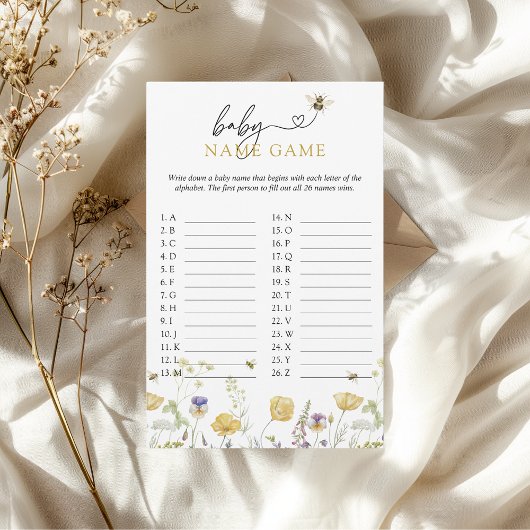 ベビー名ゲーム蜂ワイルドフラワーベイビーシャワーゲーム チラシ