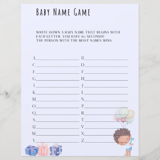 ベビー名ゲーム赤ちゃんシャワーゲーム (正面)