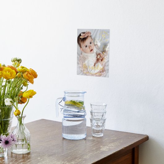 ベビー名スクリプト誕生統計ベビー写真のコピー 箔ポスター (レイダウン (キッチン))