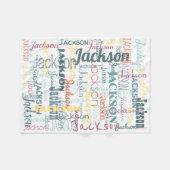 ベビー名パターンタイポグラフィの中間色 フリースブランケット (正面(横))