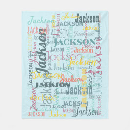 ベビー名パターンタイポグラフィニュートラルブルー フリースブランケット