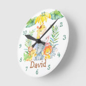 ベビー名パーソナライズされた子供部屋ジャングルサファリキュート ラウンド壁時計 (傾斜)