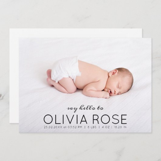 ベビー名フォトコラージュモダンベビー誕生発表 案内状 (正面/裏面)