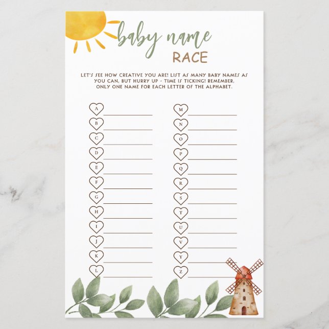 ベビー名レースゲームファーム動物ベビーシャワー (正面)