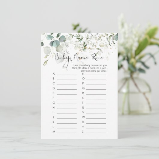 ベビー名レースゲーム，ユーカリ赤ちゃんシャワーゲームI 招待状 (スタンド正面)