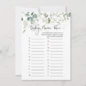 ベビー名レースゲーム，ユーカリ赤ちゃんシャワーゲームI 招待状 (正面)