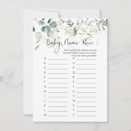 ベビー名レースゲーム，ユーカリ赤ちゃんシャワーゲームI 招待状 (正面)