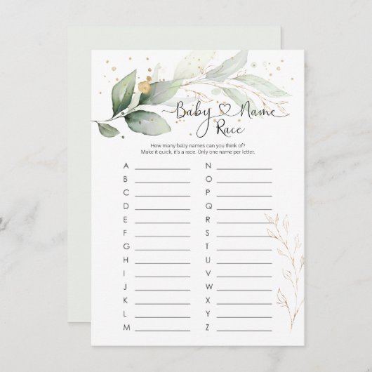 ベビー名レースゲーム，緑の赤ちゃんシャワーゲームInv 招待状 (正面/裏面)