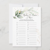 ベビー名レースゲーム，緑の赤ちゃんシャワーゲームInv 招待状 (正面)