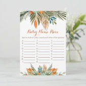 ベビー名レースベビーシャワーゲームオレンジ色フローラ 招待状 (スタンド正面)