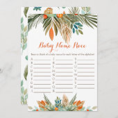 ベビー名レースベビーシャワーゲームオレンジ色フローラ 招待状 (正面/裏面)