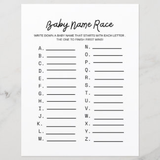 ベビー名レースベビーシャワーゲーム
