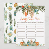 ベビー名レース赤ちゃんシャワーゲームオレンジフローラインヴィ 招待状 (正面/裏面)