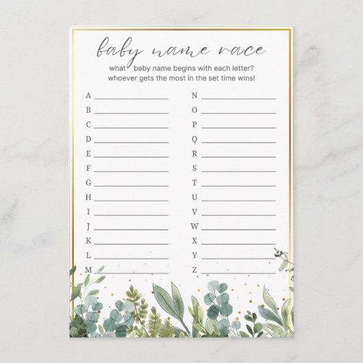 ベビー名レース赤ちゃん動物赤ちゃんシャワーゲーム エンクロージャーカード (正面)