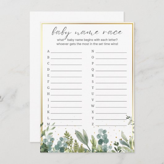 ベビー名レース赤ちゃん動物赤ちゃんシャワーゲーム エンクロージャーカード (正面/裏面)