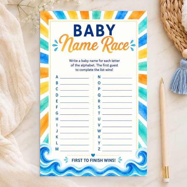 ベビー名レース「Here+Comes+the+Son」ベビーシャワーゲーム (Name Race Baby Shower Game Card)
