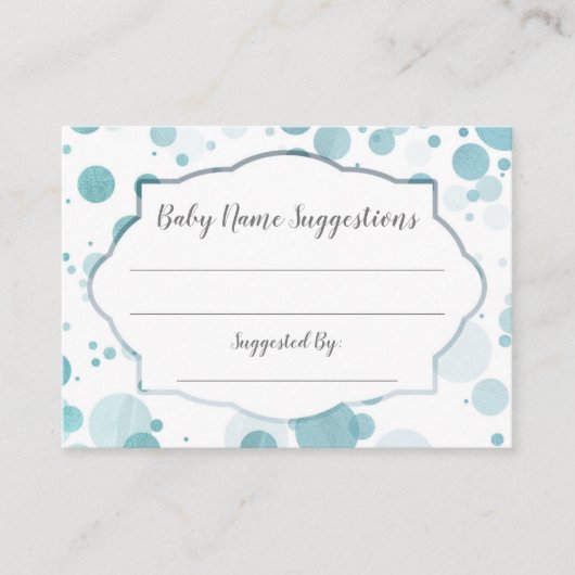 ベビー名候補カードブルードット赤ちゃんシャワー エンクロージャーカード (正面)