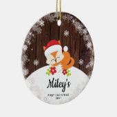 ベビー名初めてのクリスマスキツネスノーフレークウッド セラミックオーナメント (右)