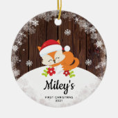 ベビー名初めてのクリスマスキツネスノーフレークウッド セラミックオーナメント (正面)