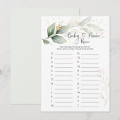 ベビー名前レースゲーム、グリーン ベビーシャワー ゲーム 招待状 (正面/裏面)