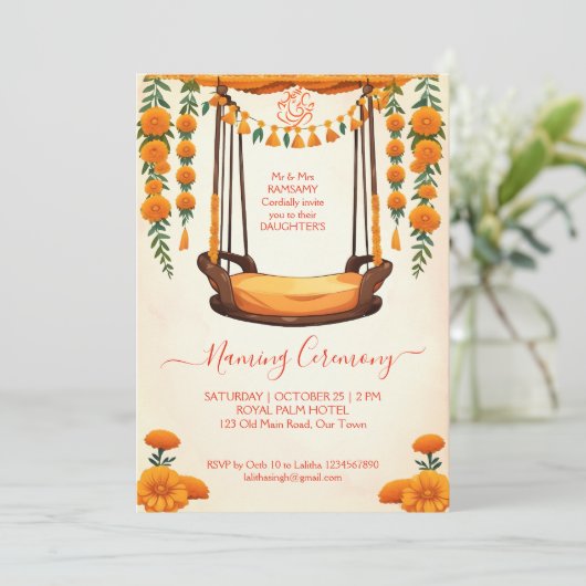 ベビー名前付けクレードルインディアン式テンプレート 招待状 (スタンド正面)