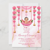 ベビー名前付けクレードルインディアン式ピンクテンプレート 招待状 (正面)