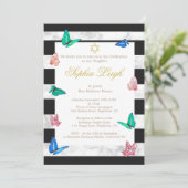 ベビー名前付けユダヤ白黒ストライプ蝶 招待状 (スタンド正面)