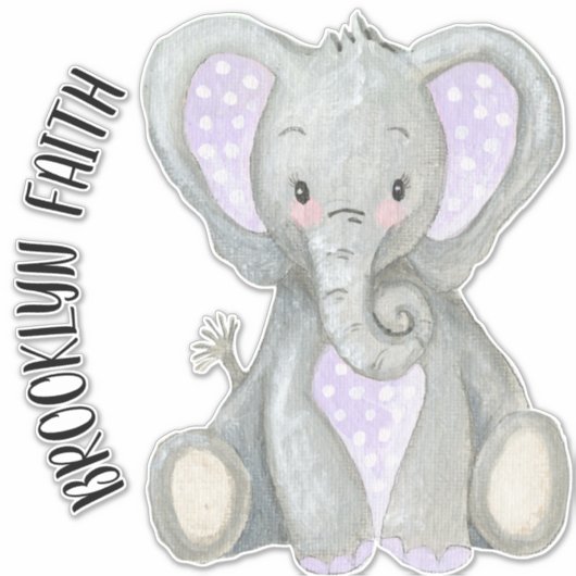 ベビー名可愛いラベンダー絵を描エレフェント シール (正面)