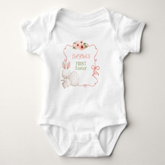 ベビー名 ファーストイースター ピンク ベビーボディスーツ (正面)