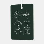 ベビー名&誕生統計フォトグリーンキープサケ メタルオーナメント (正面左)