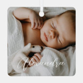 ベビー名&誕生統計フォトグリーンキープサケ メタルオーナメント (裏面)