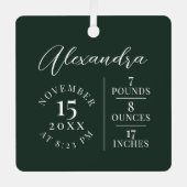 ベビー名&誕生統計フォトグリーンキープサケ メタルオーナメント (正面)