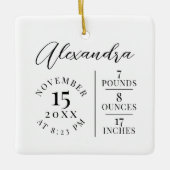 ベビー名&誕生統計フォトホワイトキープサケ セラミックオーナメント (正面)