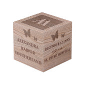 ベビー名&誕生統計Keepsake フェイク Wooden フォトキューブ (裏面アングル)