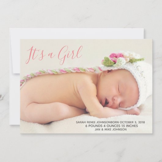 ベビー告知カード – It's a Girl 案内状 (正面)
