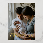 ベビー告知クリスマスフォトフォイルホリデー 箔招待状 (正面)