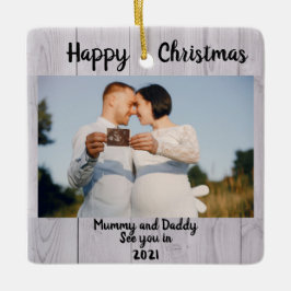 ベビー告知， 2枚の写真妊娠，妊娠 セラミックオーナメント