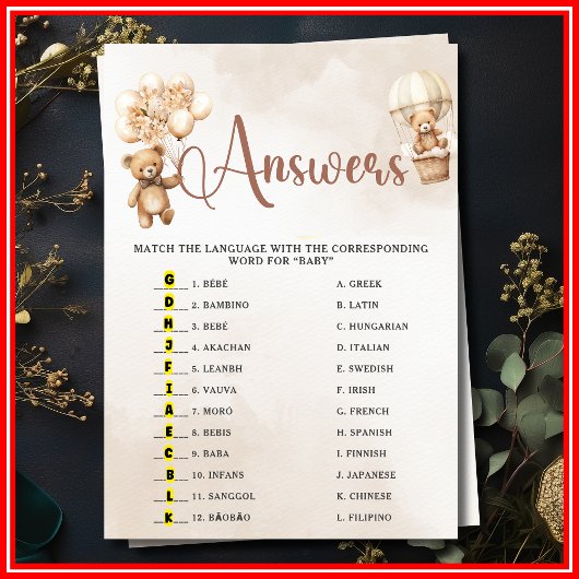 ベビー周辺WORLD BABY SHOWER GAMEかわいいクマ 招待状