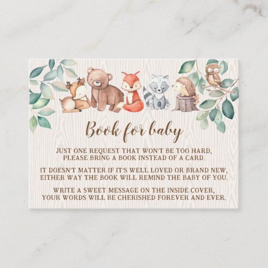 ベビー囲いカード用のかわいいウッドランド動物の本 エンクロージャーカード (正面)
