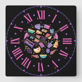 ベビー図形とアイコンのローマ数字 スクエア壁時計