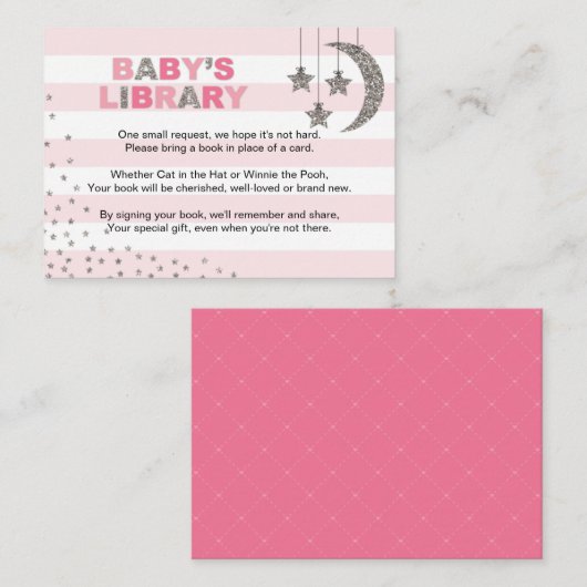 ベビー図書館ピンクシルバーのブックリクエストカード エンクロージャーカード (正面/裏面)