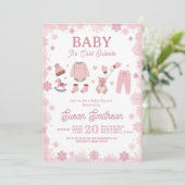 ベビー外が冷たいシャワーピンクの女の子の冬 招待状 (スタンド正面)